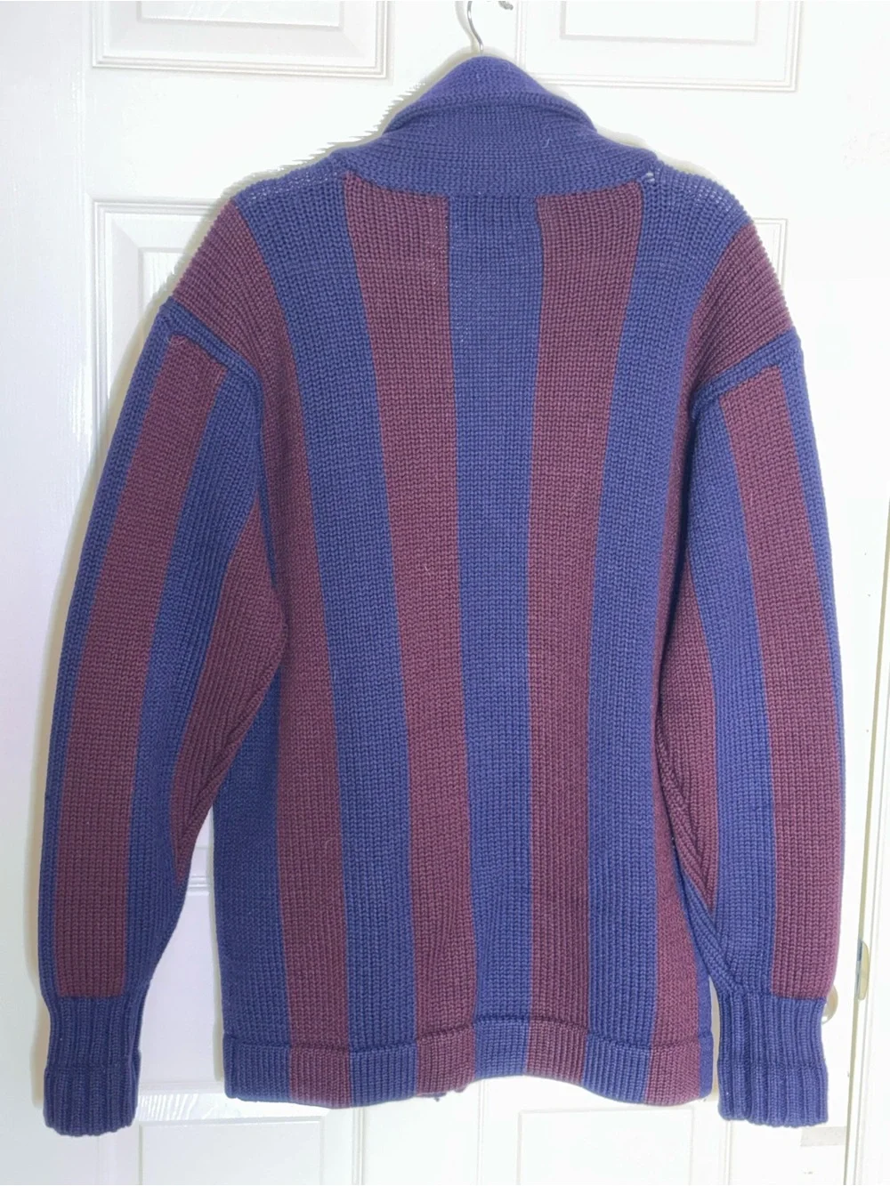 POLO RALPH LAUREN Stripe Shawlcollar Sweater Cardigan Mens Wool Crest Patch Sz L
